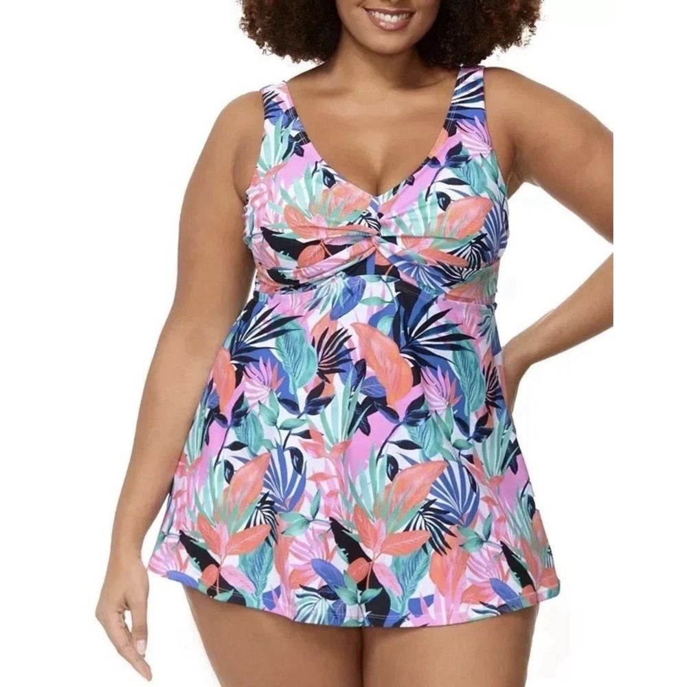 Raisins Curve Multicolor Floral Tummy Control Swimdress Women's 14W N840285